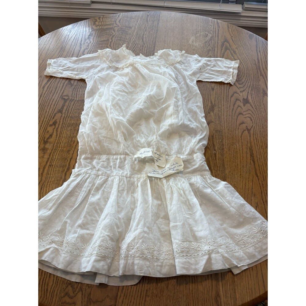 Antique White Little Girls Cotton Dress W Lace First Communion Size 6-8 Appx